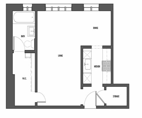 Floor plan for studio, 1 bath, 387 sqft